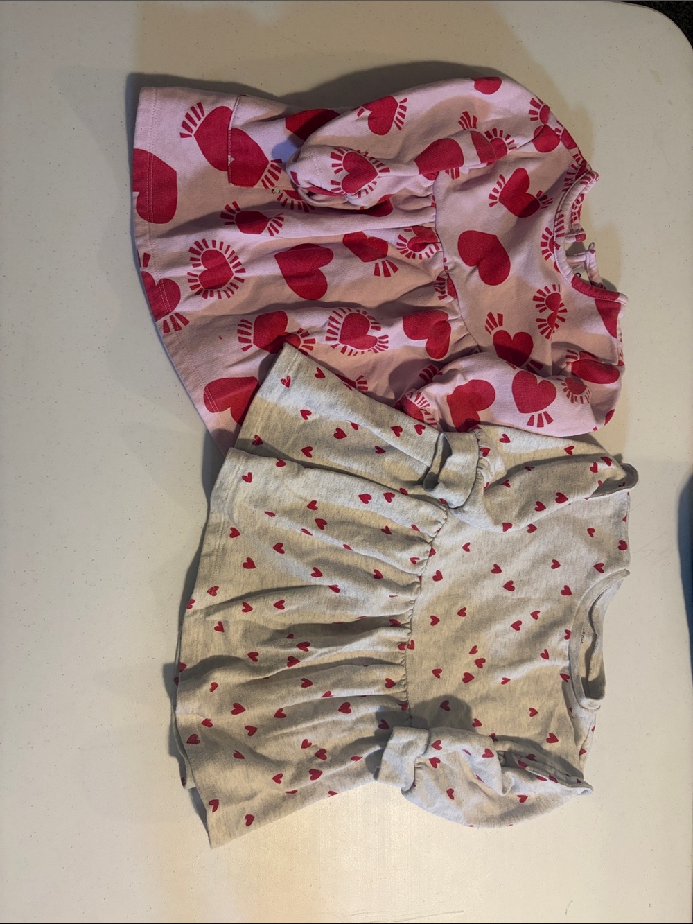 Kids Heart Print Dress - Pink and Gray